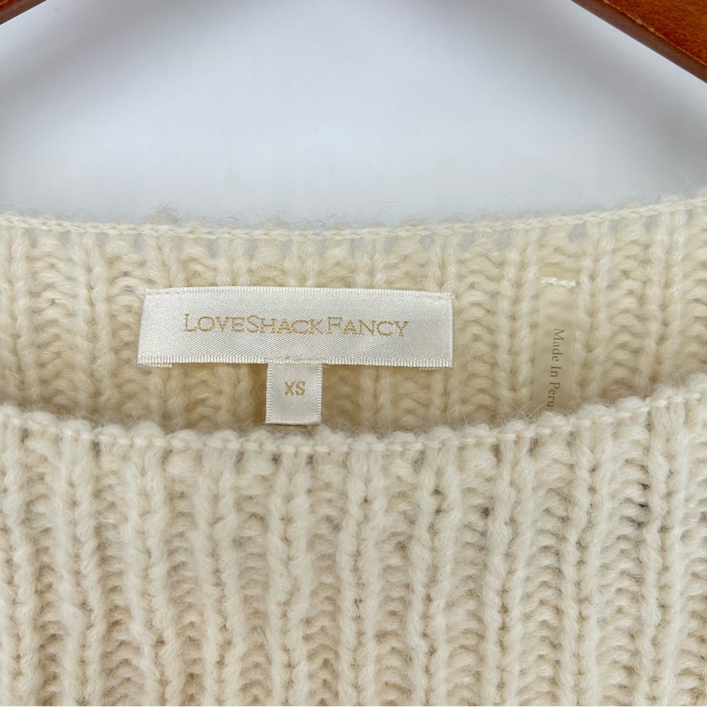 LoveShackFancy Rosie Heritage Pullover Sweater Alpaca Merino Wool Knit XS Snow - Picture 5 of 9